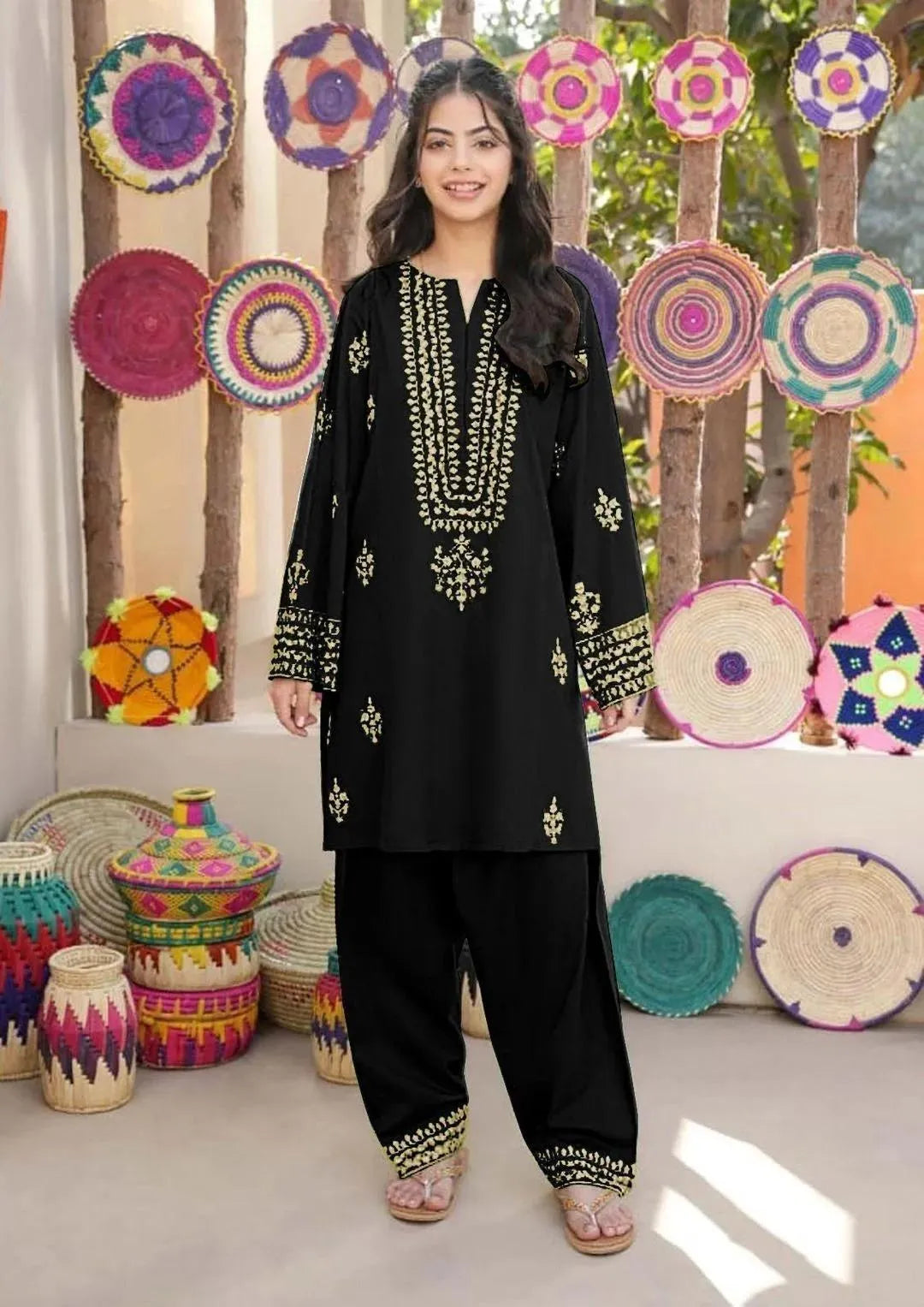 Girl's Silk Embroidered Kurta And Pajama