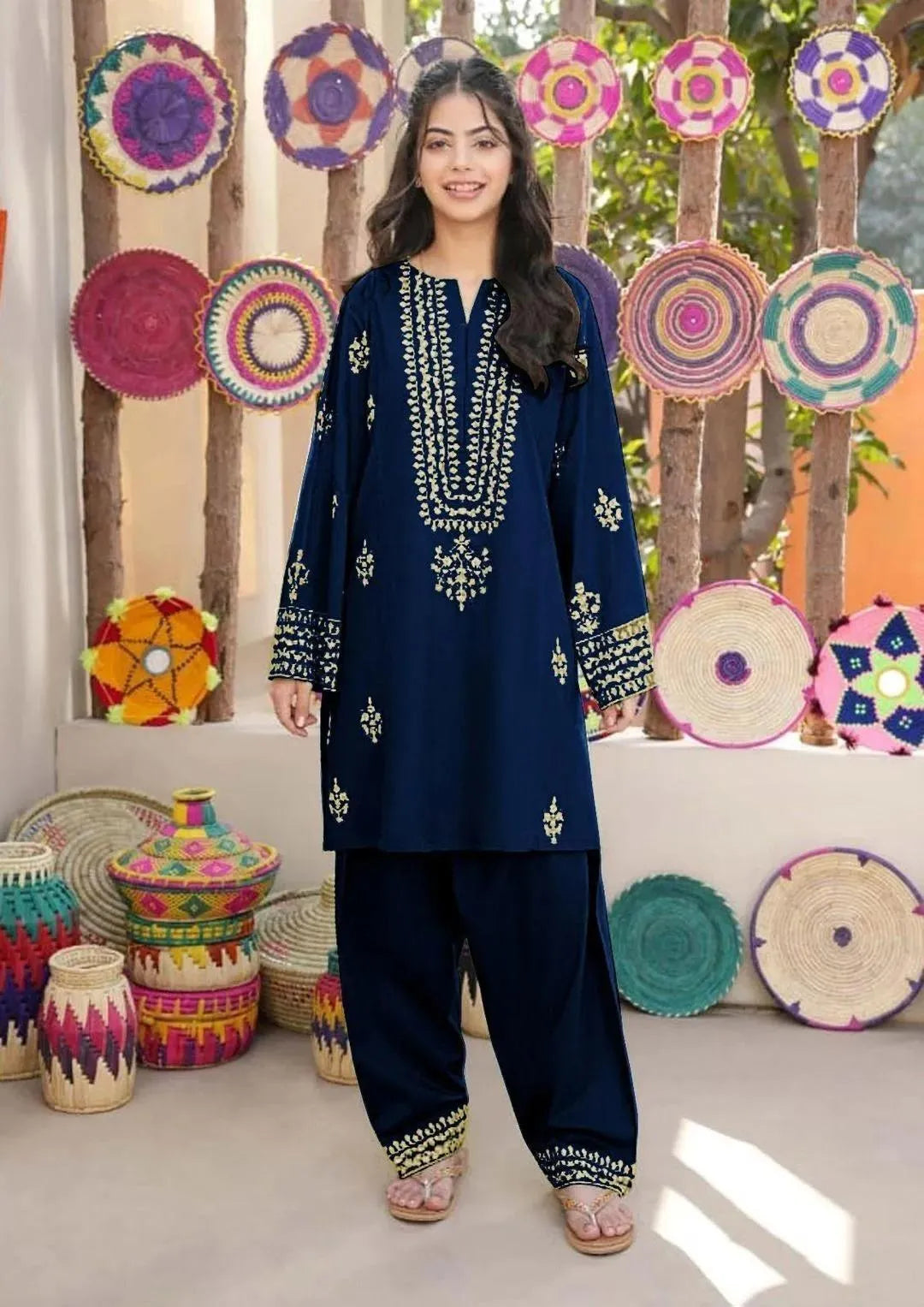 Girl's Silk Embroidered Kurta And Pajama