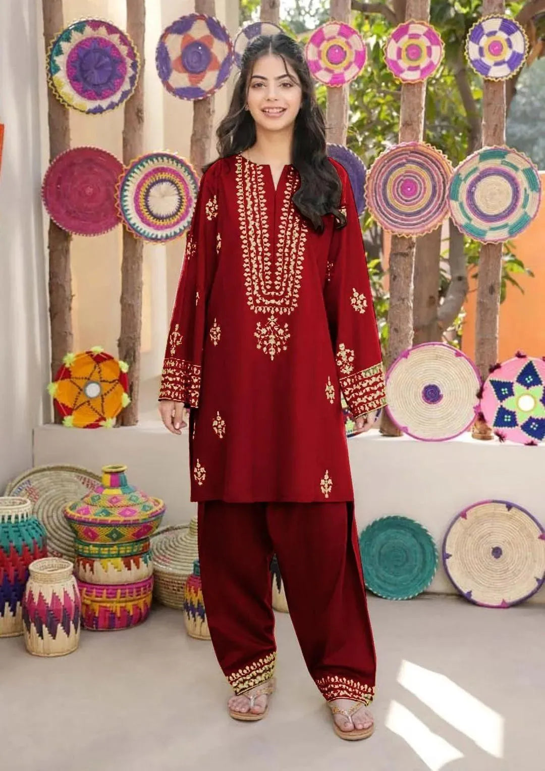 Girl's Silk Embroidered Kurta And Pajama