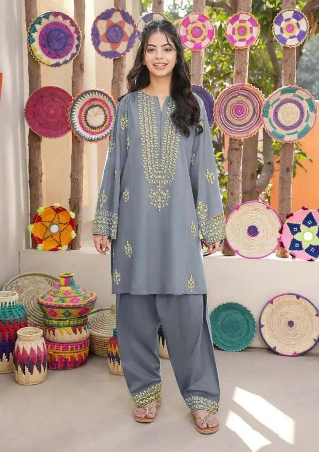Girl's Silk Embroidered Kurta And Pajama