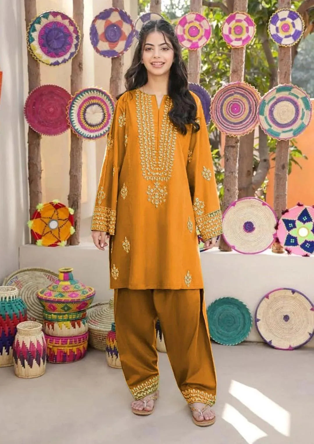 Girl's Silk Embroidered Kurta And Pajama