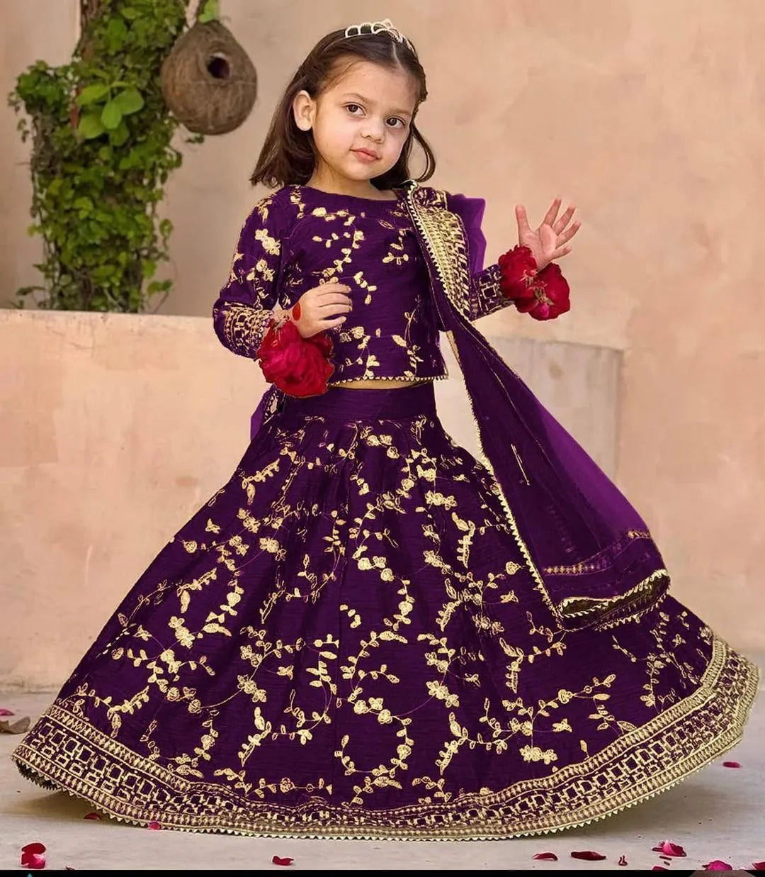Girl's Shamoz Silk Embroidered Shirt And Skirt Set