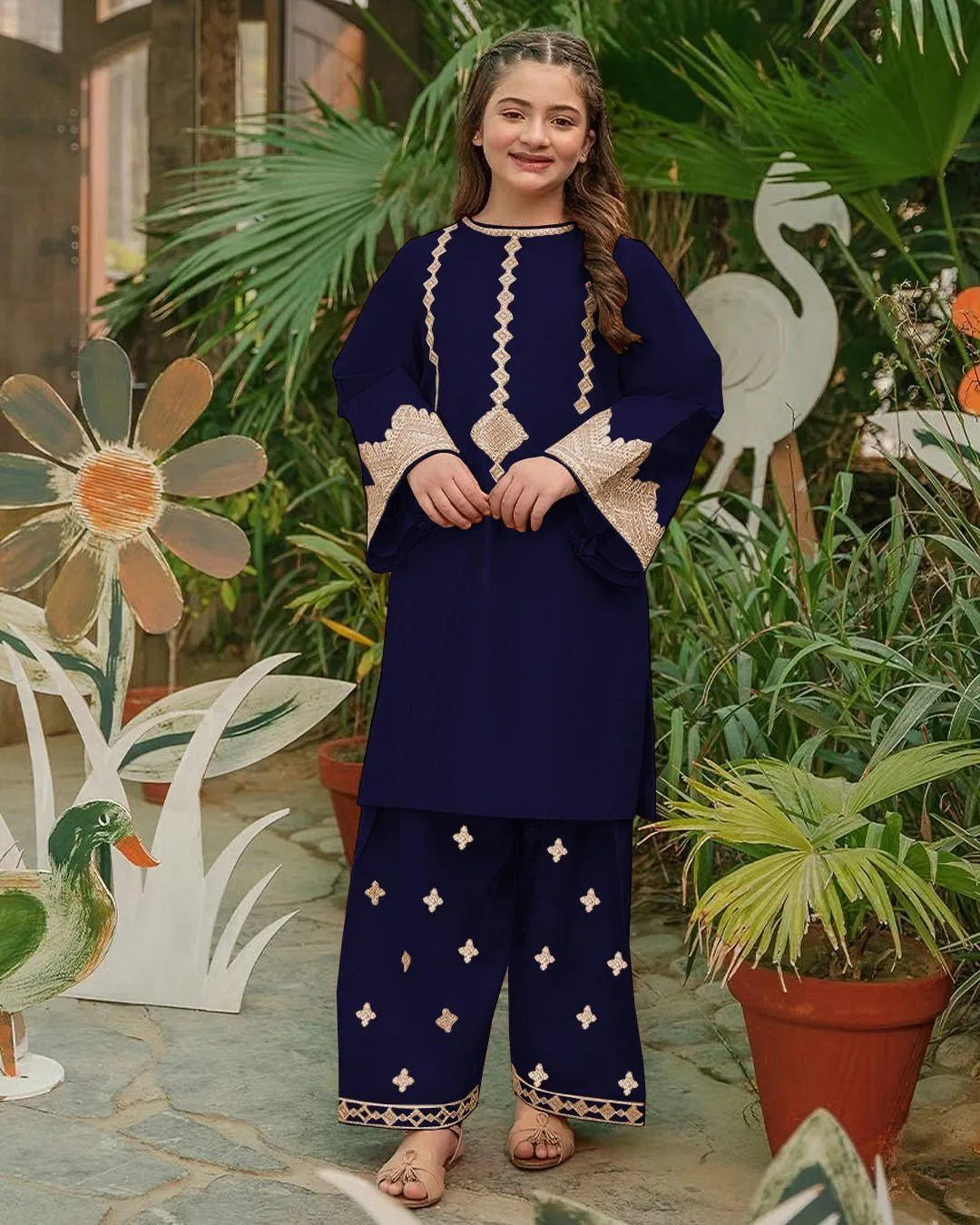Girl's Cotton Embroidered Kurta And Pajama