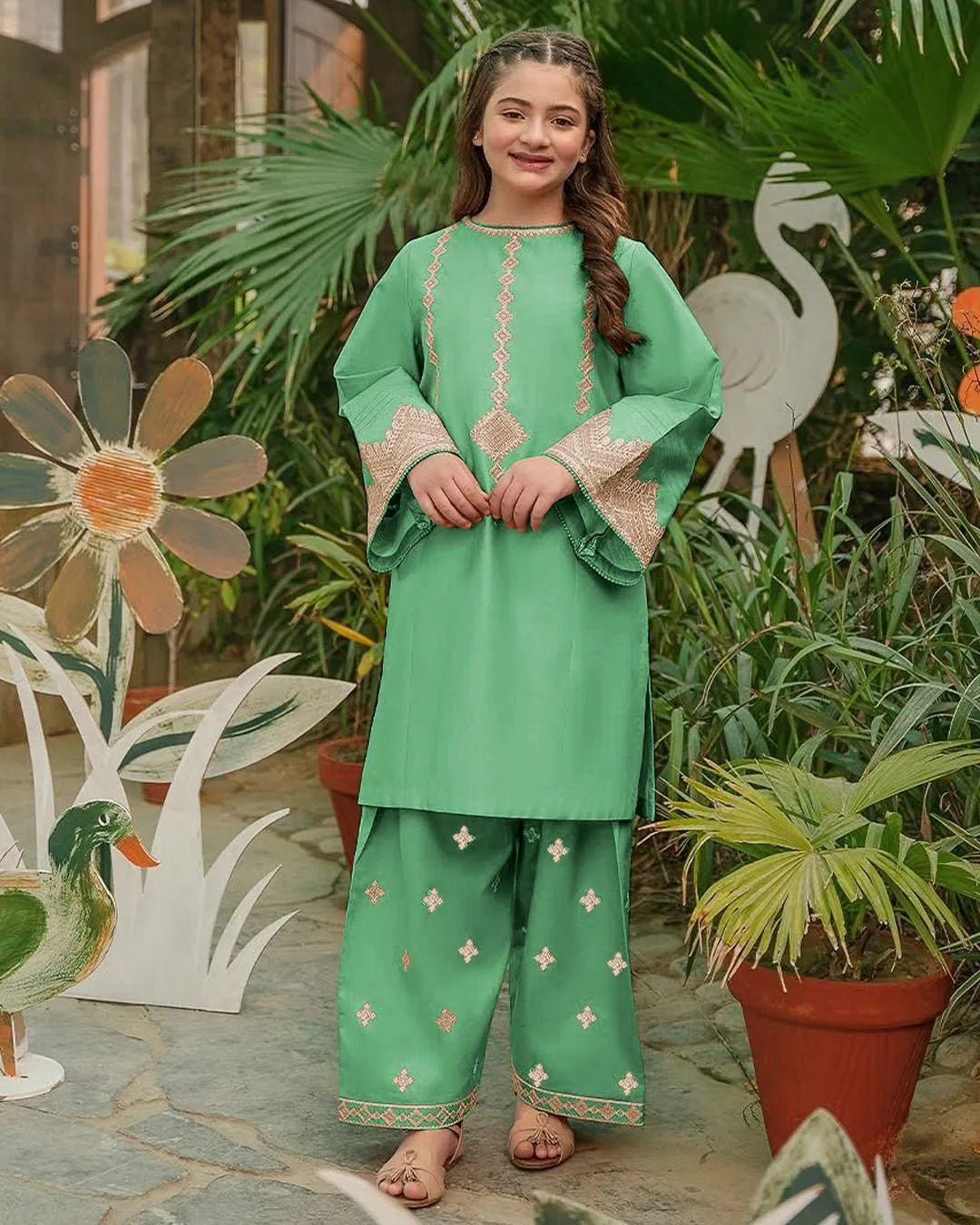 Girl's Cotton Embroidered Kurta And Pajama