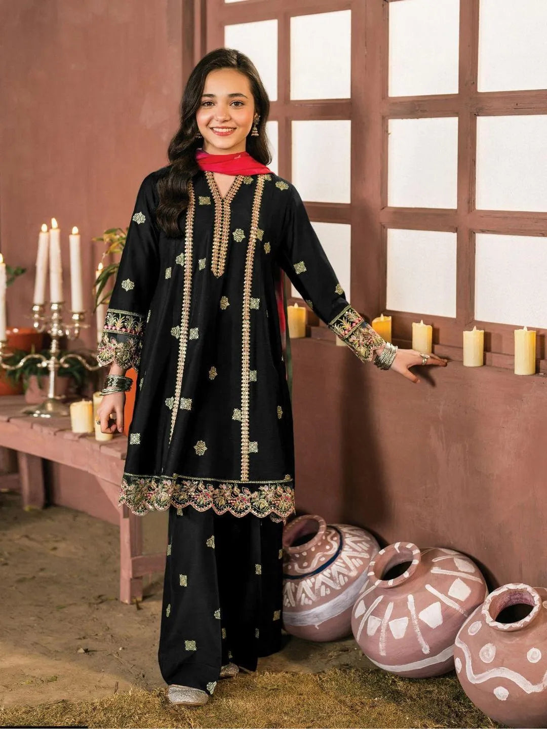 Girl's Cotton Embroidered Kurta And Pajama