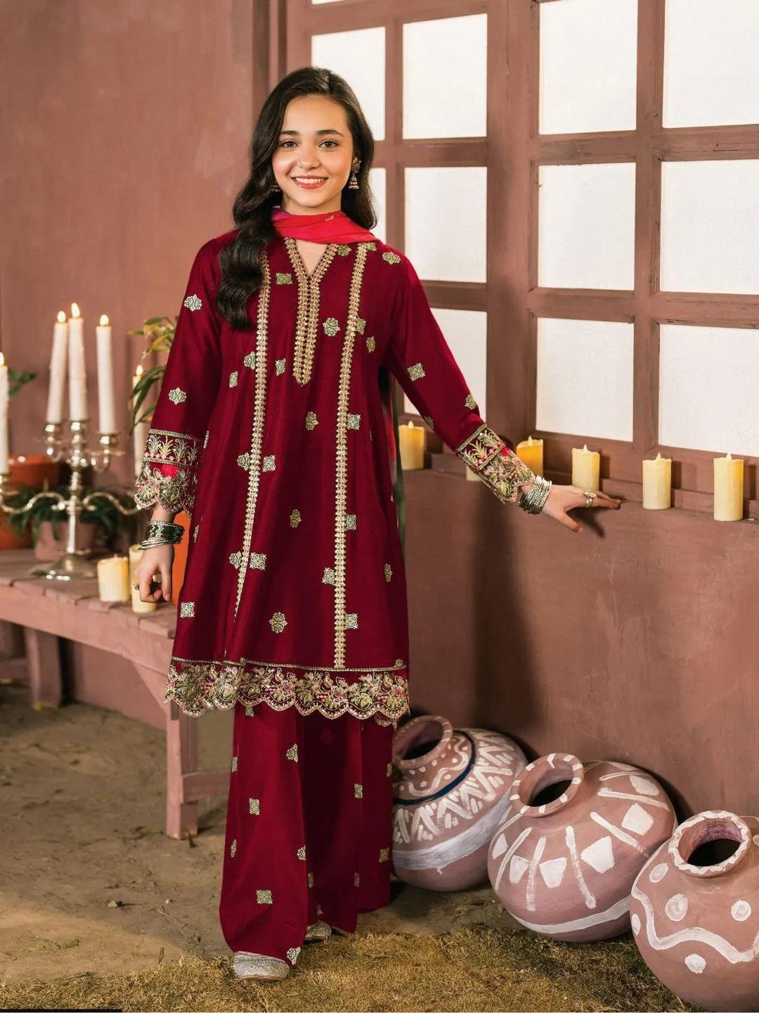 Girl's Cotton Embroidered Kurta And Pajama