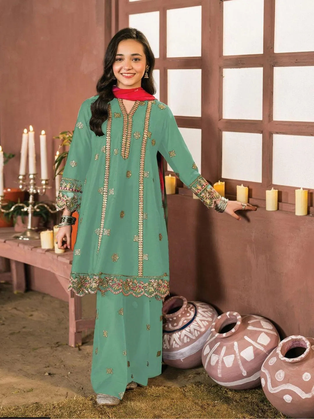Girl's Cotton Embroidered Kurta And Pajama