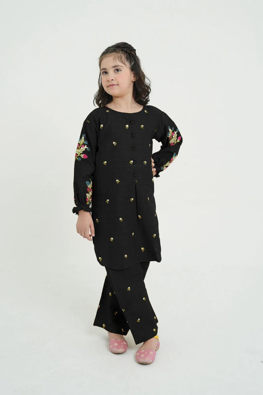 Girl's Cotton Embroidered Shirt And Trouser Suit