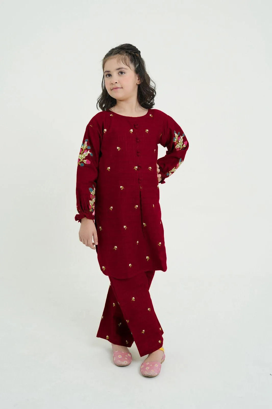 Girl's Cotton Embroidered Shirt And Trouser Suit