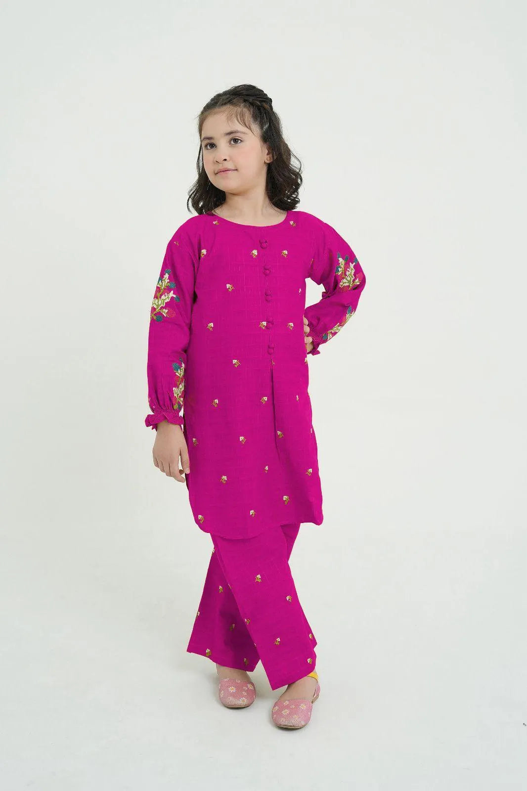 Girl's Cotton Embroidered Shirt And Trouser Suit