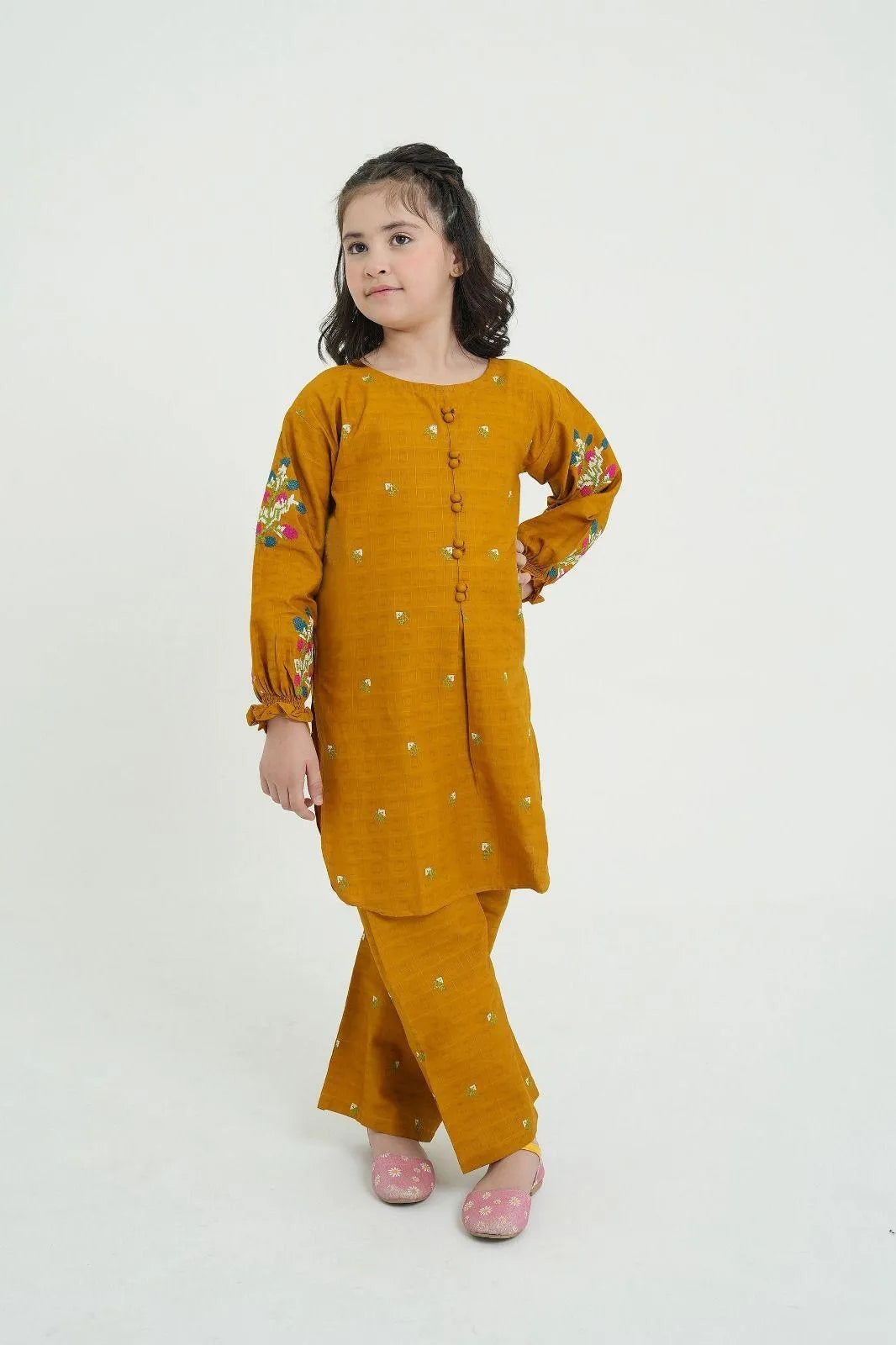 Girl's Cotton Embroidered Shirt And Trouser Suit