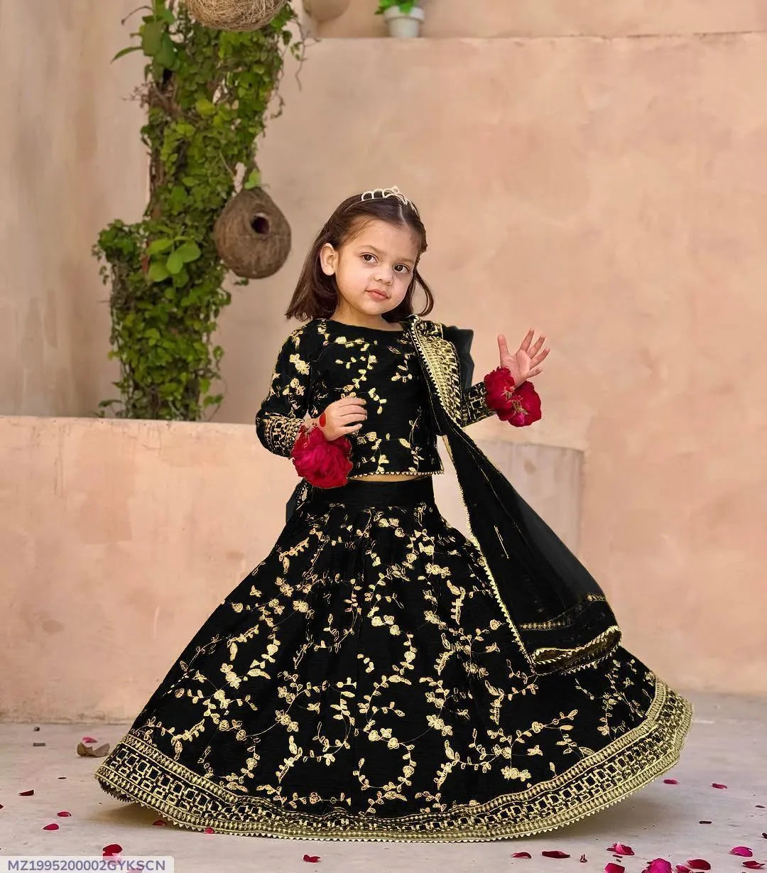 Girl's Shamoz Silk Embroidered Shirt And Skirt Set