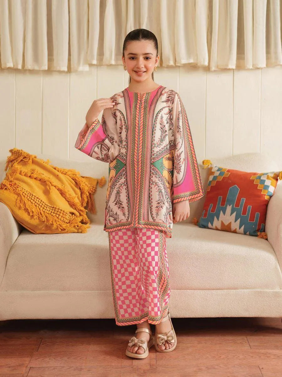 Girl's Lawn Printed Shirt And Trouser Suit