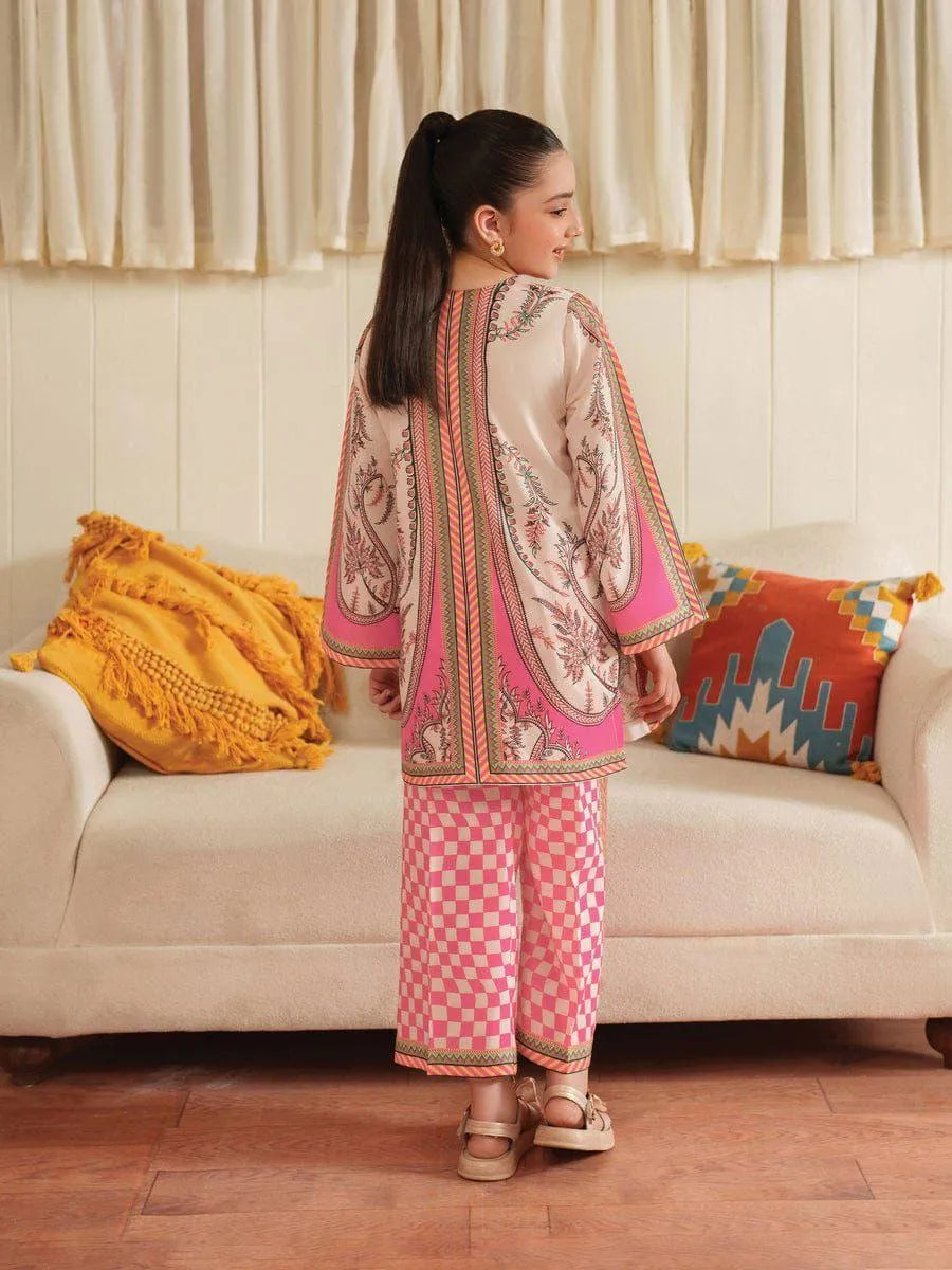 Girl's Lawn Printed Shirt And Trouser Suit