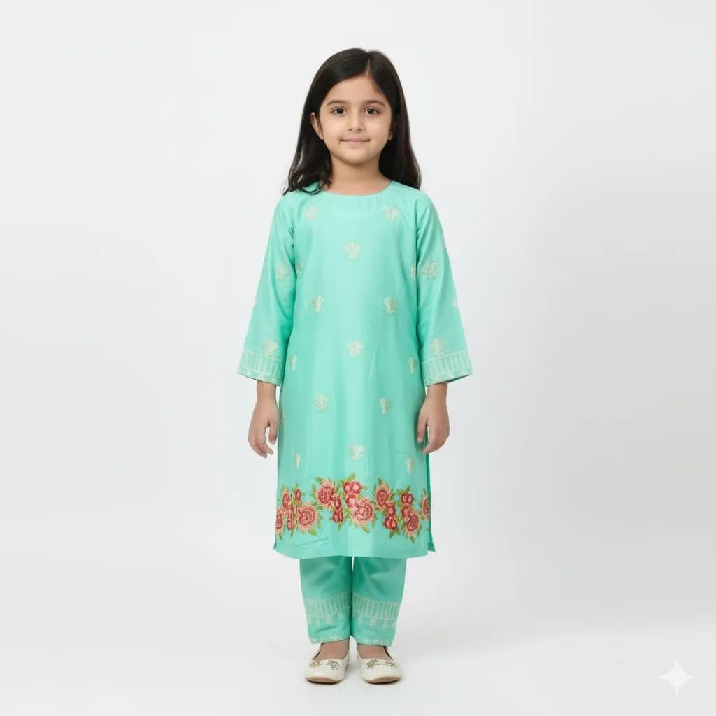 Girl's Lawn Printed Shirt And Trouser Suit