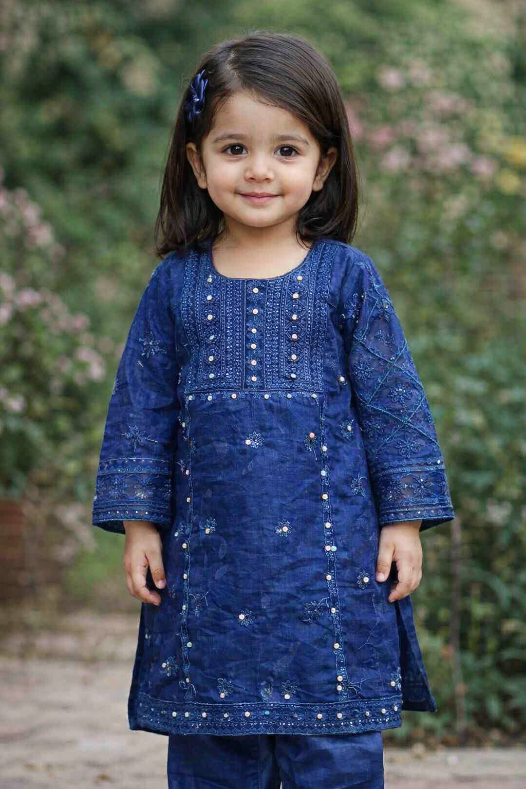Girl's Organza Embroidered Shirt And Trouser Suit