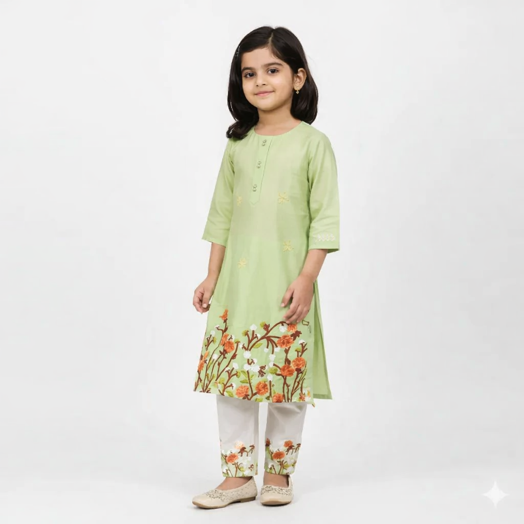 Girl's Lawn Printed Shirt And Trouser Suit