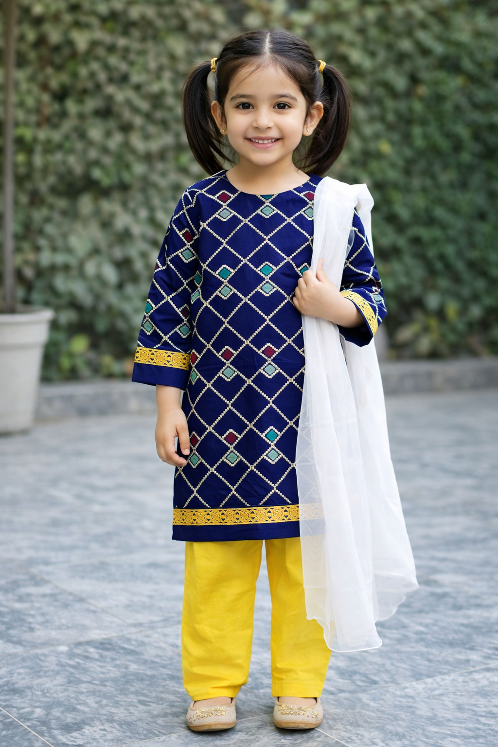 Girl's Lawn Embroidered Shirt And Trouser Suit