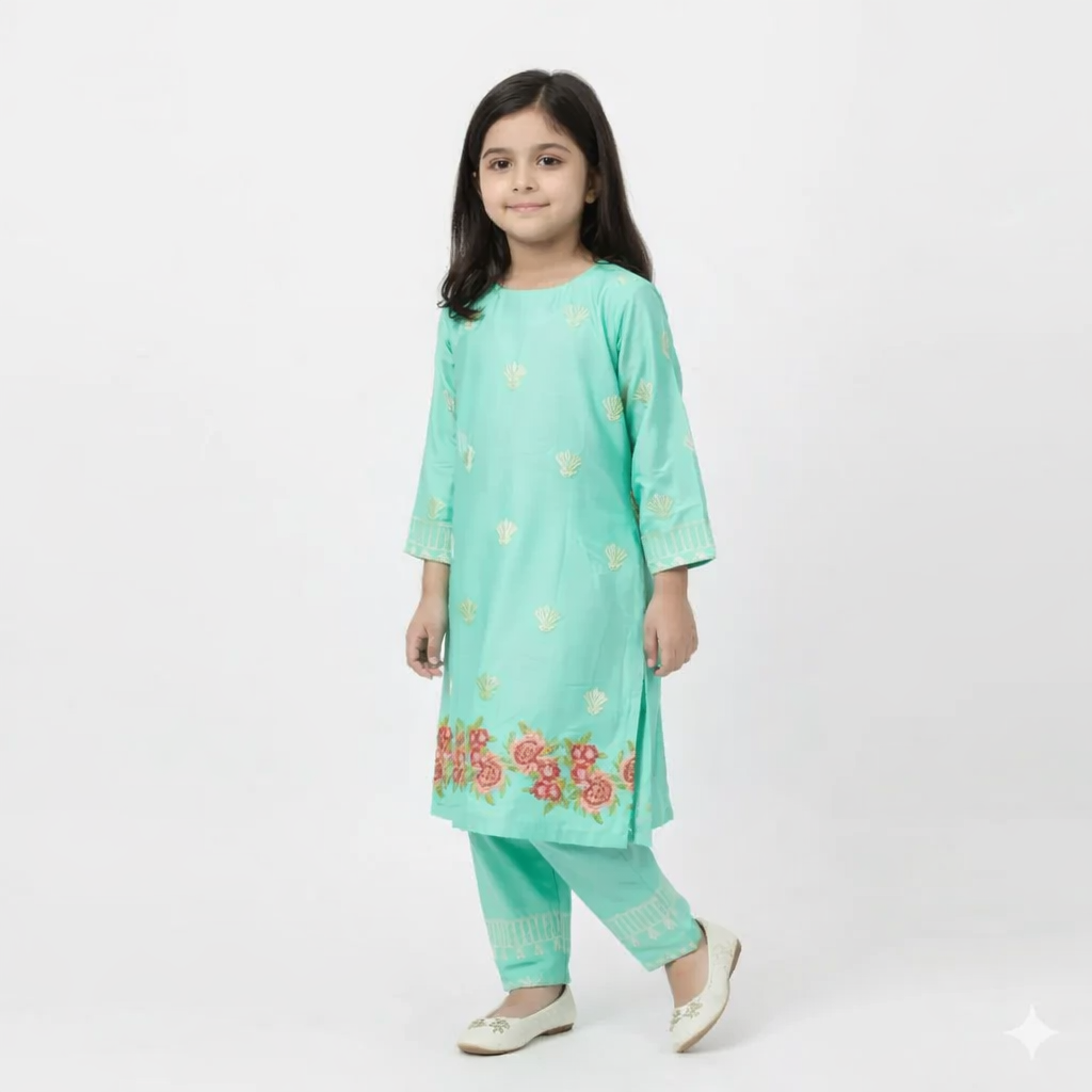 Girl's Lawn Printed Shirt And Trouser Suit