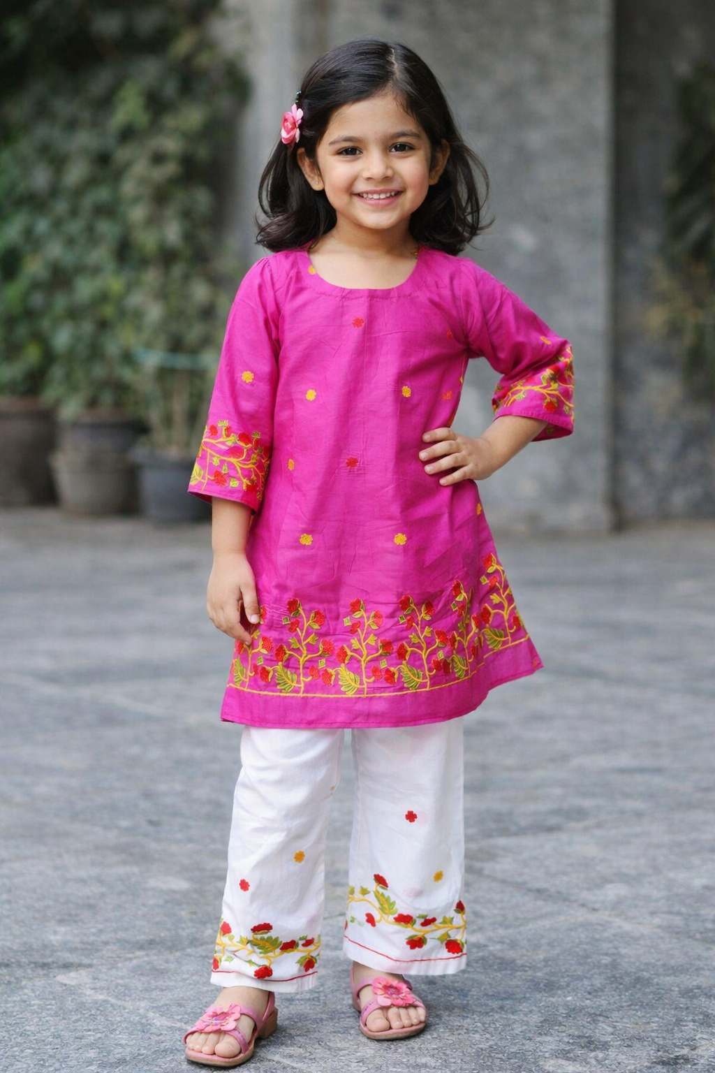 Girl's Lawn Embroidered Shirt And Trouser Suit