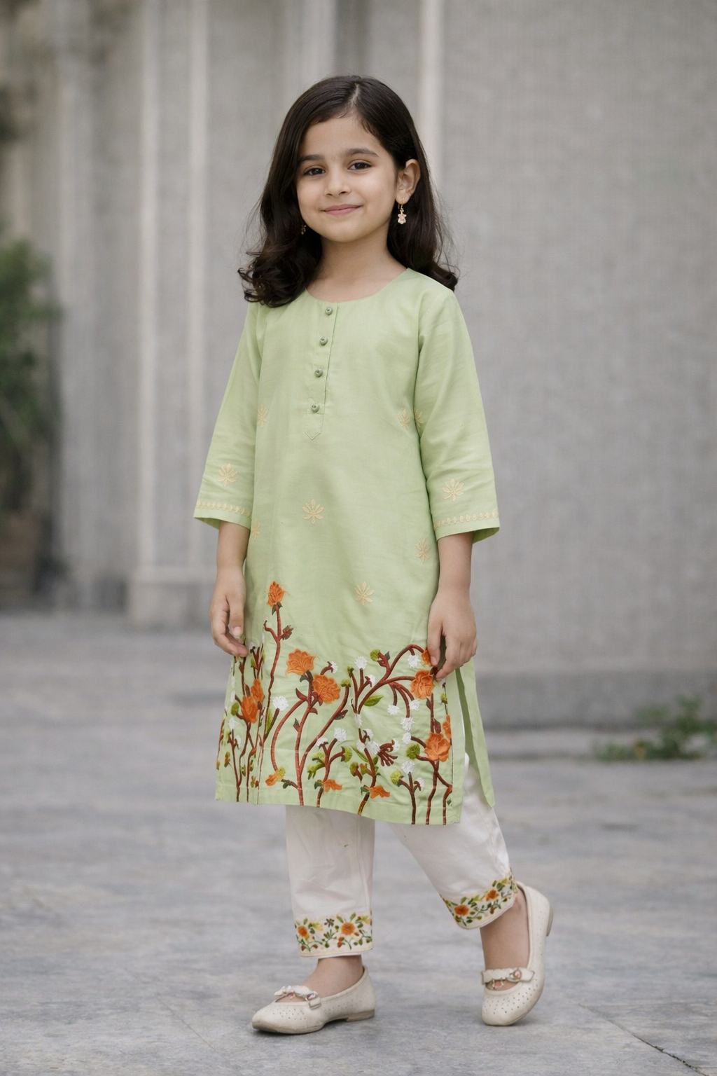 Girl's Lawn Printed Shirt And Trouser Suit