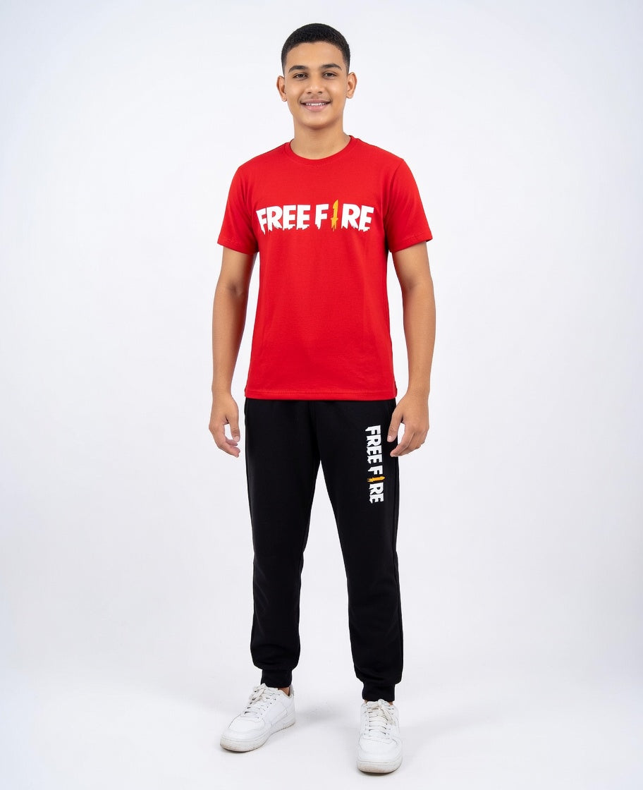 Kids Free Fire Printed 2-Piece Track Suit Red