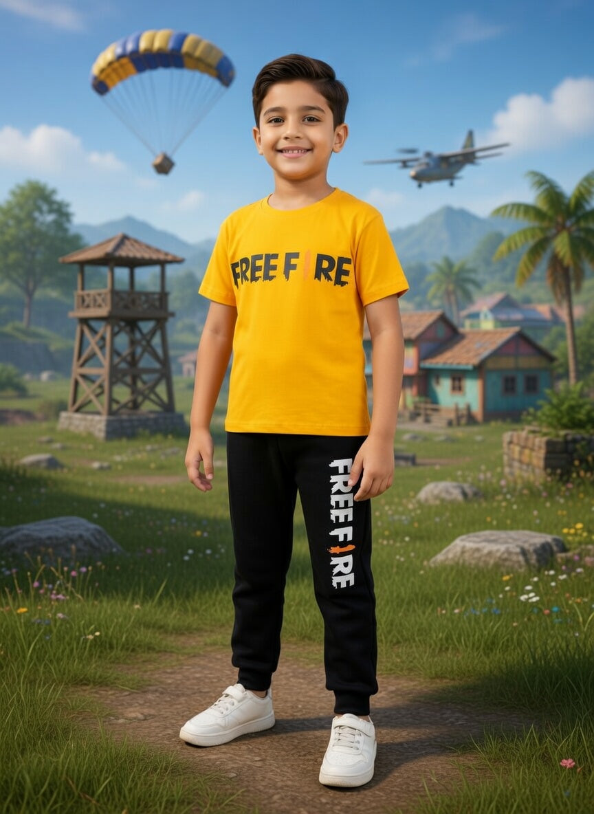 Kids Free Fire Printed 2-Piece Track Suit Red