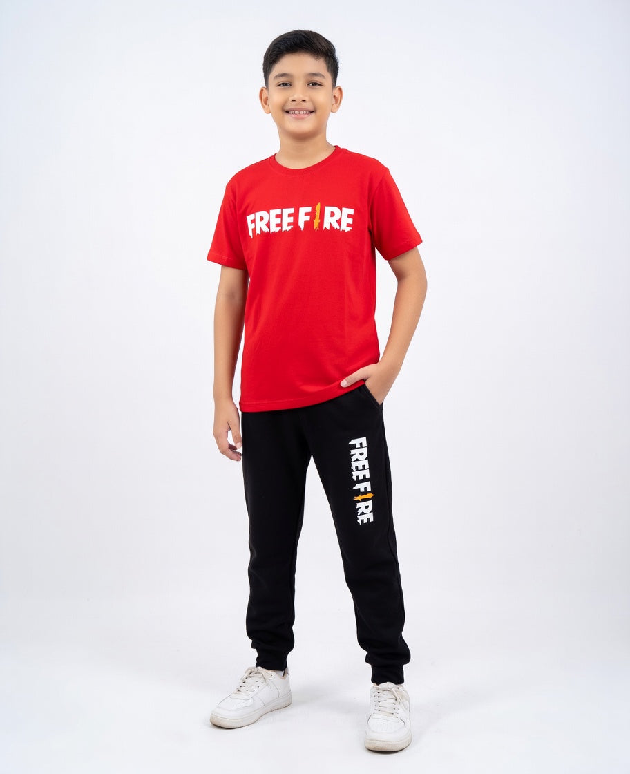 Kids Free Fire Printed 2-Piece Track Suit Red