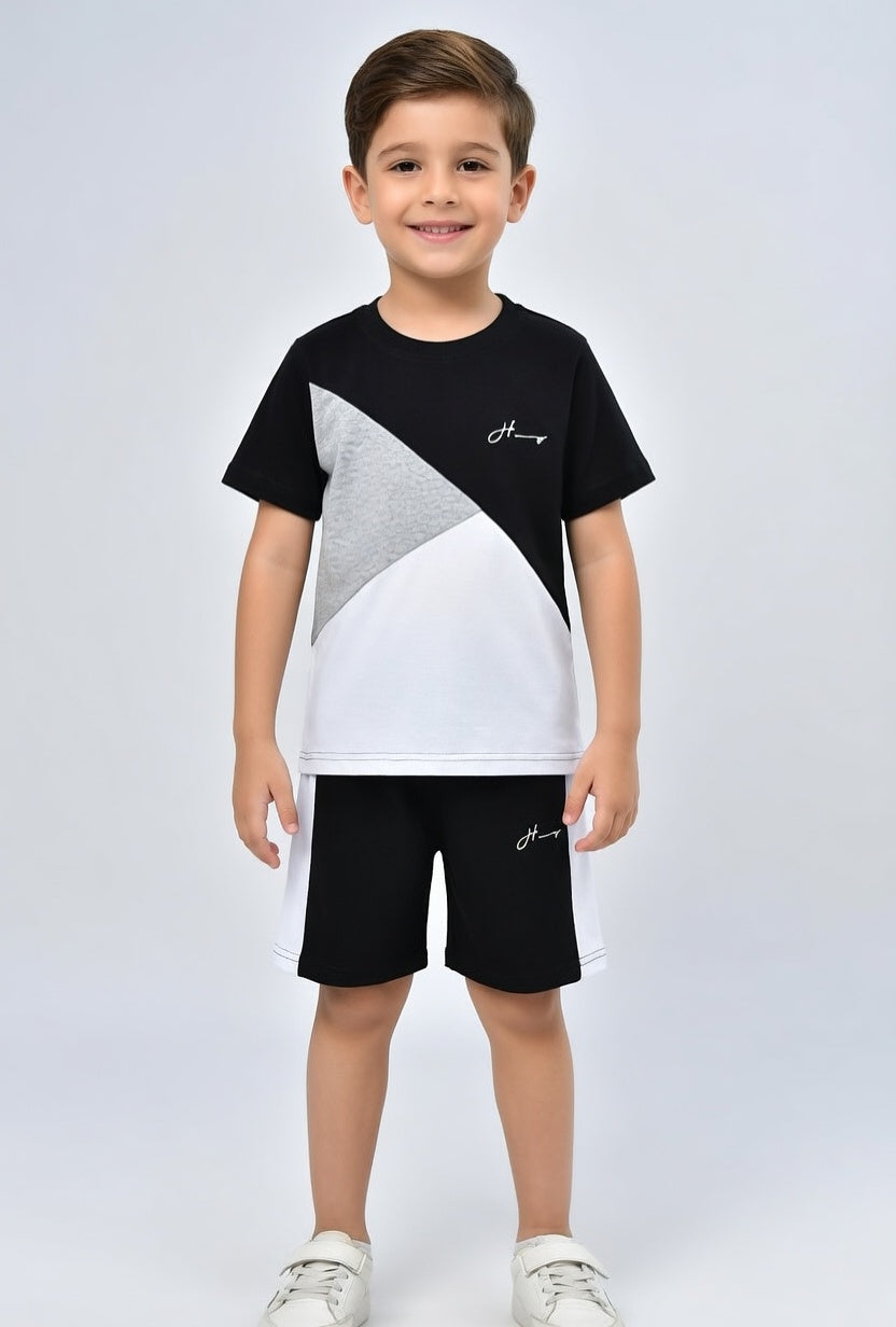 Kids Micro Tracksuit Black White 2Pcs Summer