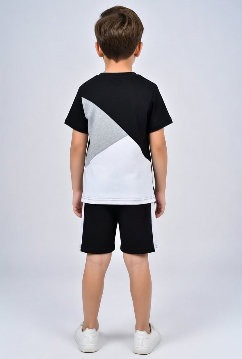 Kids Micro Tracksuit Black White 2Pcs Summer
