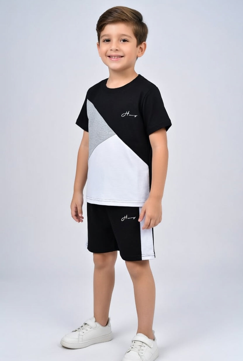 Kids Micro Tracksuit Black White 2Pcs Summer